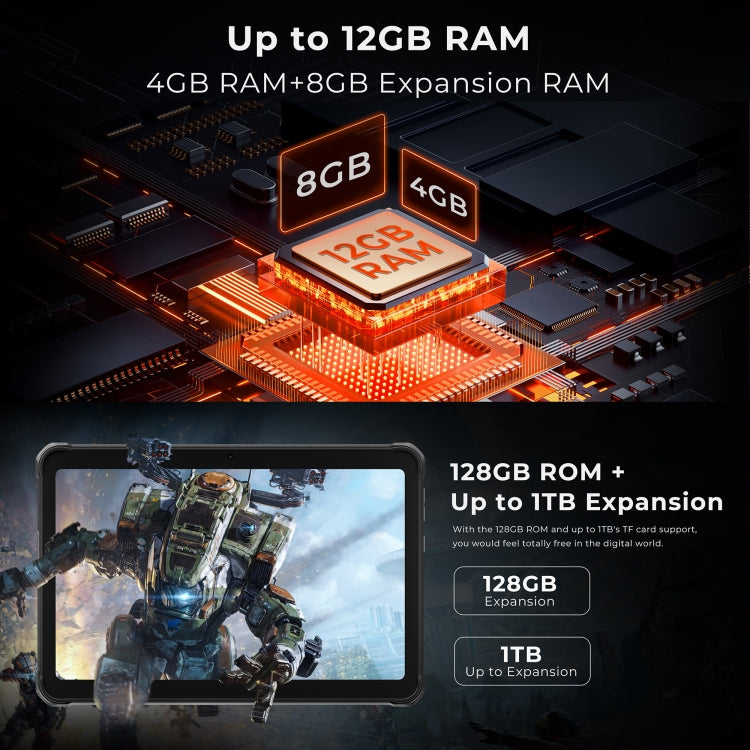 Máy tính bảng HOTWAV Tab R8 IP68/IP69K bền bỉ, 4GB+128GB, màn hình 10.1 inch Android 14 Unisoc T606 Octa Core mạng 4G, Phiên bản toàn cầu với Google Play, phích cắm EU, Tab R8