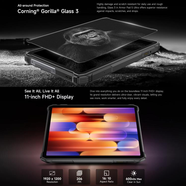 Máy tính bảng bền Ulefone Armor Pad 5 Ultra, 12GB+512GB, 11 inch Android 15 MediaTek Dimensity 7400X Octa Core 5G, phích cắm EU, Armor Pad 5 Ultra