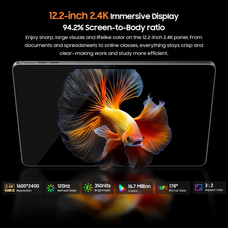 Máy tính bảng Blackview MEGA 12, 12GB+256GB, 12.2 inch Android 16 MediaTek Dimensity 7200 Octa Core, Mạng: 5G, Phiên bản toàn cầu có Google Play