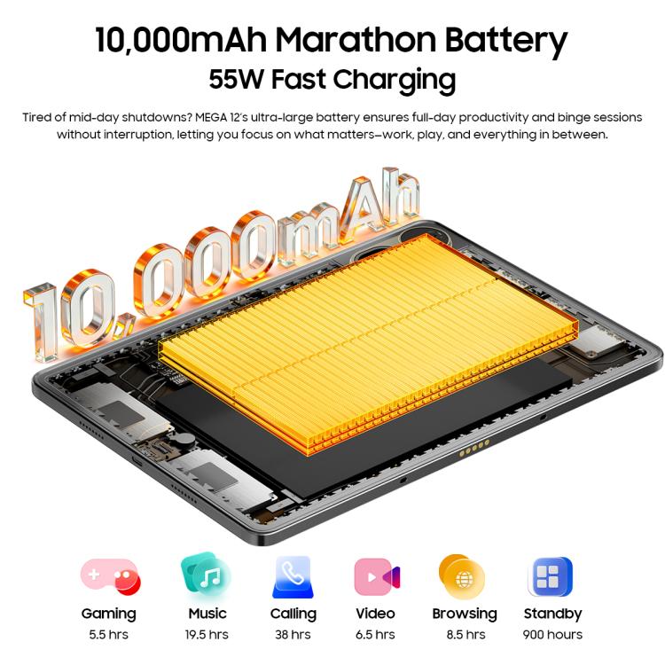 Máy tính bảng Blackview MEGA 12, 12GB+256GB, 12.2 inch Android 16 MediaTek Dimensity 7200 Octa Core, Mạng: 5G, Phiên bản toàn cầu có Google Play