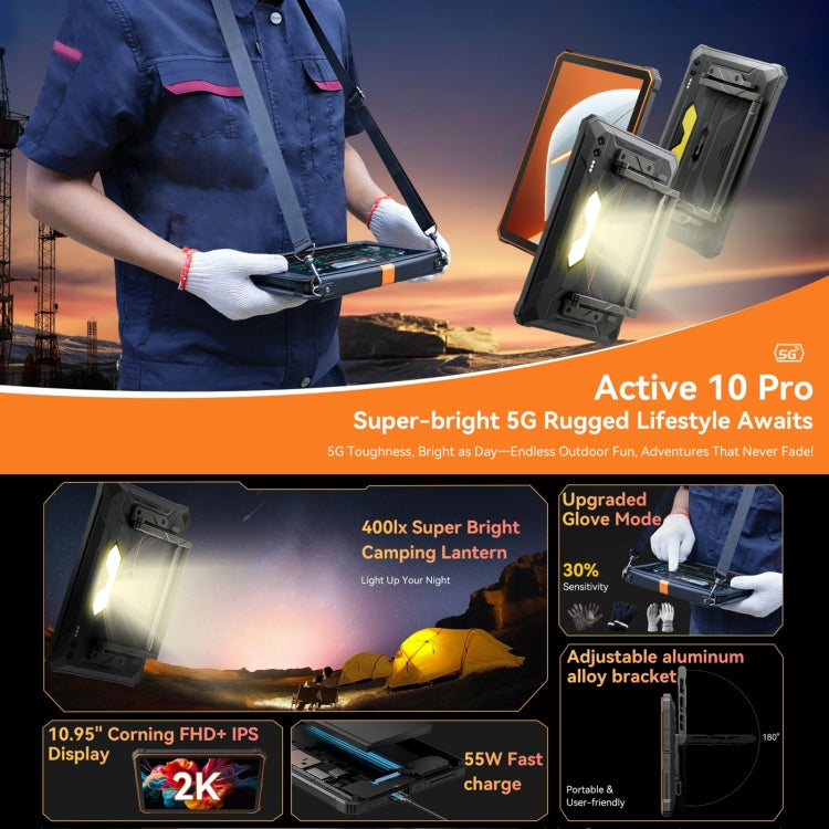 Máy tính bảng bền Blackview Active 8 Pro 5G, 12GB+256GB, 10.95 inch Android 14 Dimensity 7300 tám nhân, Phiên bản toàn cầu có Google Play, 12GB+256GB