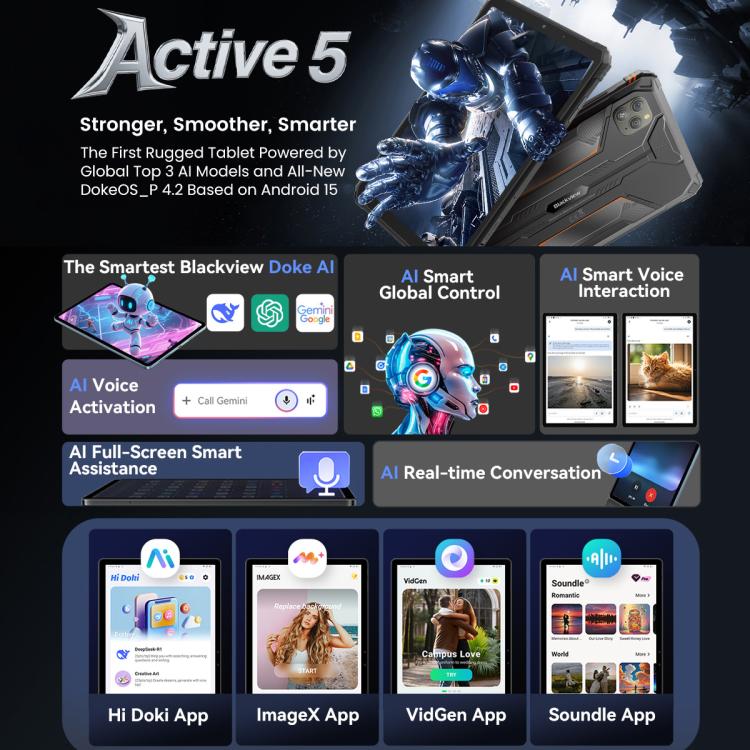 Máy tính bảng bền bỉ Blackview Active 5 4G, 8GB+128GB, 8.68 inch Android 14 Unisoc UMS9230E T615 tám nhân, phiên bản toàn cầu có Google Play, Active 5