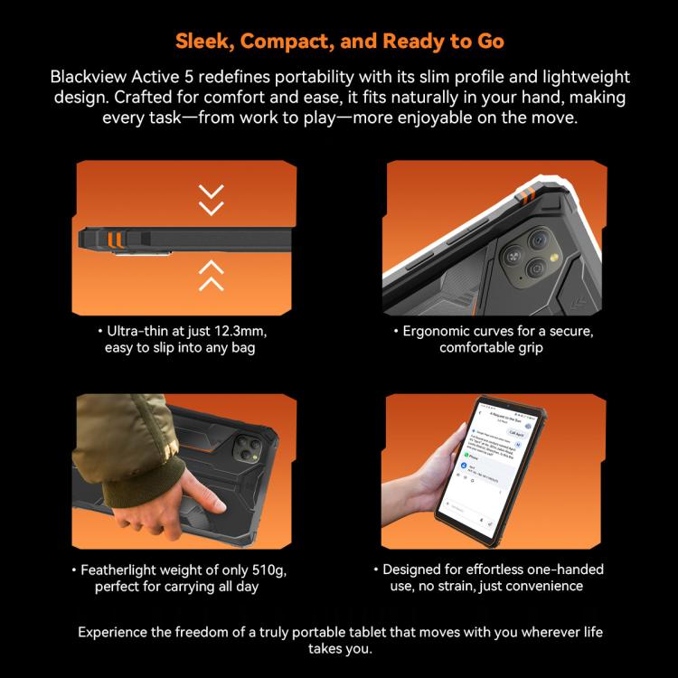 Máy tính bảng bền bỉ Blackview Active 5 4G, 8GB+128GB, 8.68 inch Android 14 Unisoc UMS9230E T615 tám nhân, phiên bản toàn cầu có Google Play, Active 5