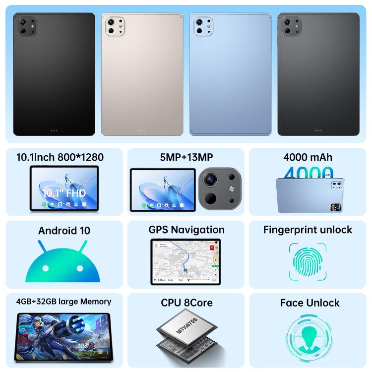 Máy tính bảng Pro 13 10.1 inch 4G LTE, 4GB+32GB, Android 10 MTK6755 tám nhân, phích cắm AU, phích cắm AU