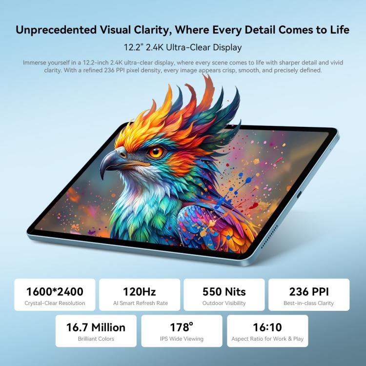 Blackview MEGA 5 Tablet PC, 12GB+256GB, 12.2 inch Android 16 MediaTek Dimensity T7300 Octa Core, Network: 4G, Global Version with Google Play, 12GB+256GB