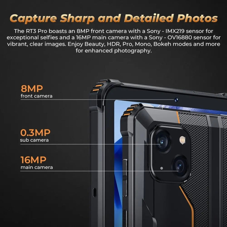 Máy tính bảng bền OUKITEL RT3 Pro mạng 4G IP68/IP69K, 4GB+128GB, 8.0 inch Android 14 MediaTek G81 tám nhân, hỗ trợ SIM kép, phích cắm EU, RT3 Pro 4GB+128GB