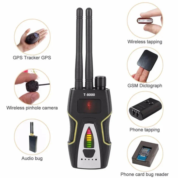 Máy phát hiện tín hiệu RF T-8000 Máy tìm âm GSM Máy quét GPS, T-8000 Bạc