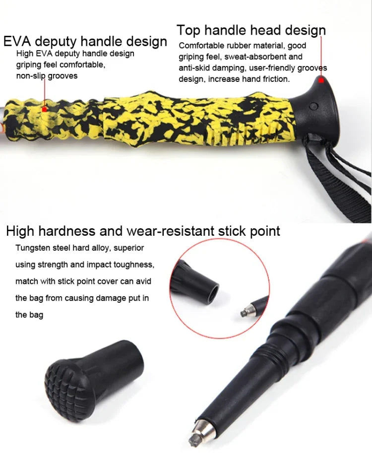 Gậy trekking nhôm ngoài trời điều chỉnh chiều cao 135cm, màu đỏ #135cm, màu xanh lá #135cm