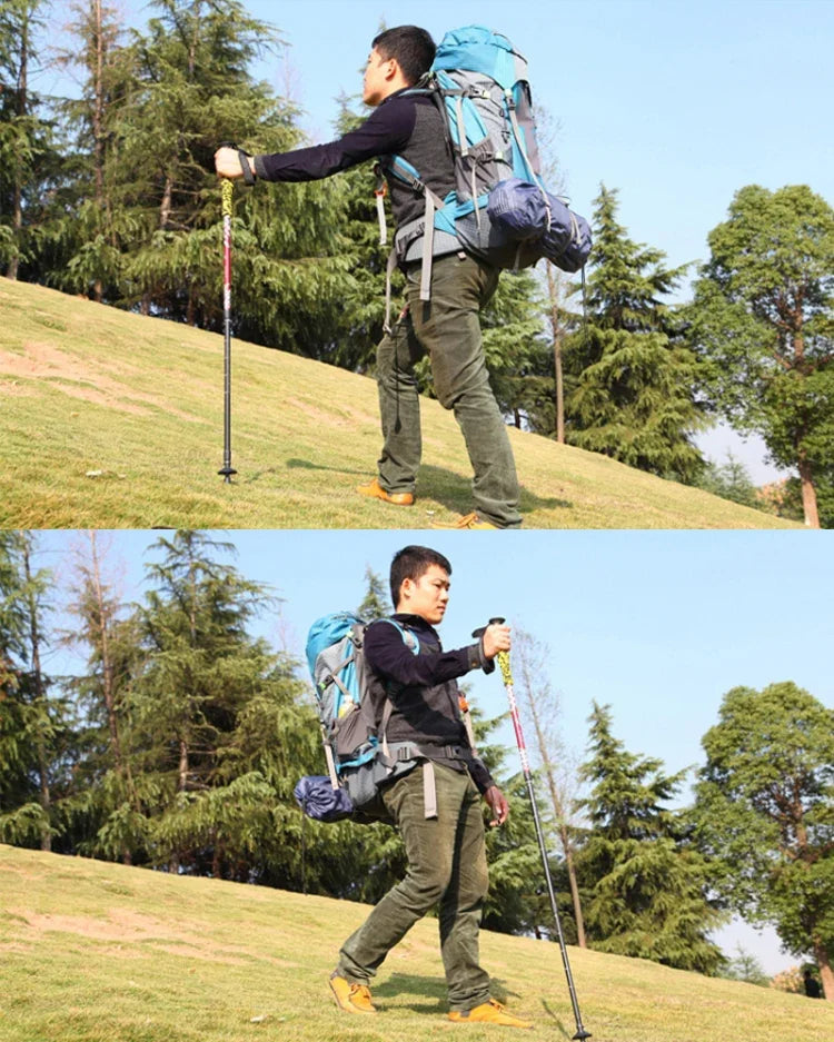 Gậy trekking nhôm ngoài trời điều chỉnh chiều cao 135cm, màu đỏ #135cm, màu xanh lá #135cm