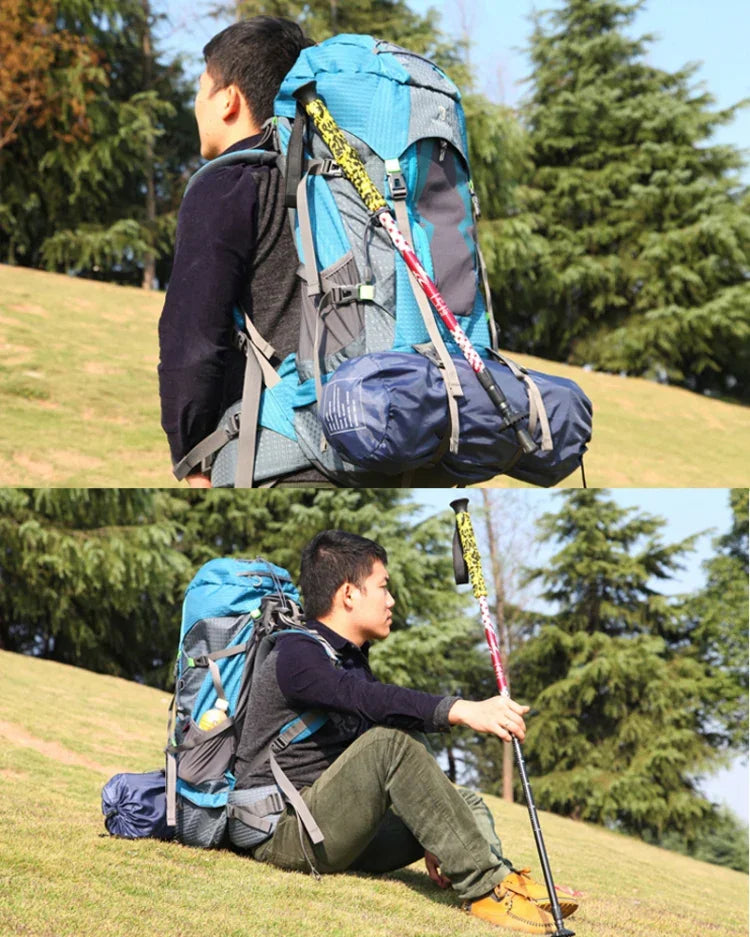 Gậy trekking nhôm ngoài trời điều chỉnh chiều cao 135cm, màu đỏ #135cm, màu xanh lá #135cm