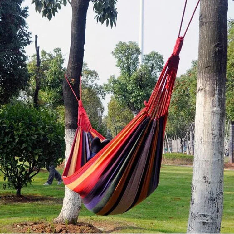 Võng vải ngoài trời sọc cho hai người, giường xích đu mở rộng, Kích thước: 190cm x 150cm, 190cm x 150cm (Xanh dương), 190cm x 150cm (Đỏ+Vàng), 200 x 150cm (Xanh dương+Vàng)