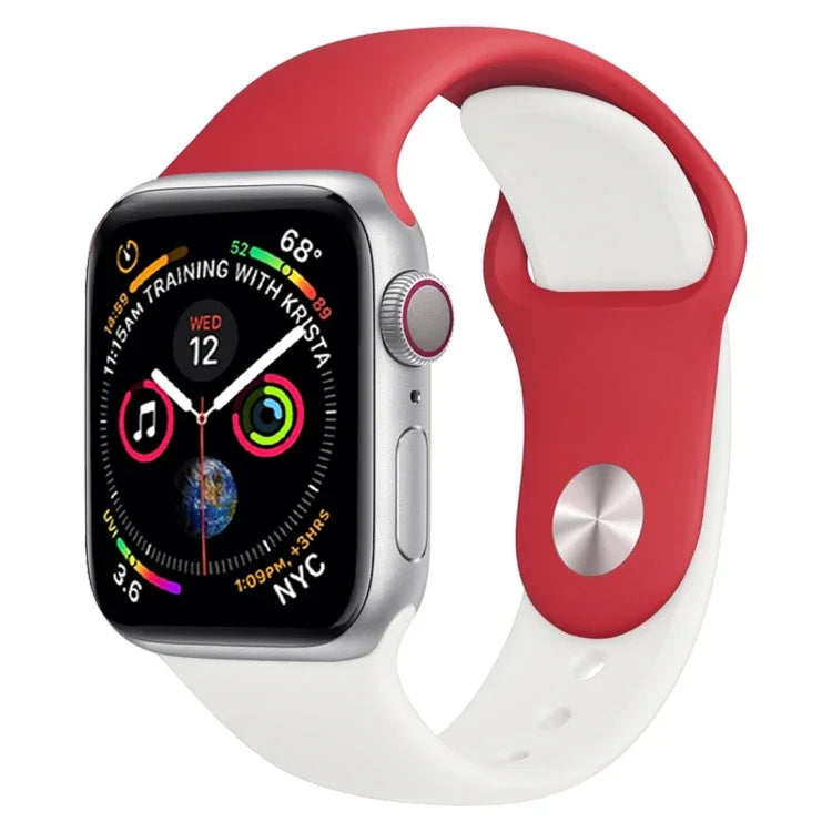 Dây đồng hồ silicone hai màu cho Apple Watch Series 3 & 2 & 1 38mm (Trắng + Đỏ)
