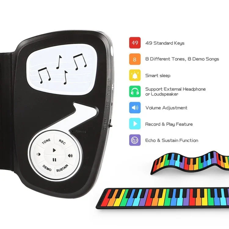 Đàn piano điện tử silicone cuộn tay 49 phím cho trẻ em, nhiều màu