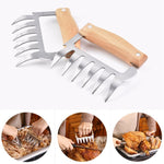 2 cái nĩa nướng hình móng gấu bằng thép không gỉ, cán gỗ chống trượt, nĩa móng vuốt sáng tạo cho nhà bếp, dụng cụ xé thịt, nĩa móng vuốt xé thịt (gỗ đỏ), nĩa móng vuốt xé thịt (màu gỗ)