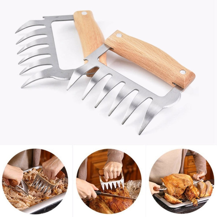 2 cái nĩa nướng hình móng gấu bằng thép không gỉ, cán gỗ chống trượt, nĩa móng vuốt sáng tạo cho nhà bếp, dụng cụ xé thịt, nĩa móng vuốt xé thịt (gỗ đỏ), nĩa móng vuốt xé thịt (màu gỗ)