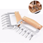 2 cái nĩa nướng hình móng gấu bằng thép không gỉ, cán gỗ chống trượt, nĩa móng vuốt sáng tạo cho nhà bếp, dụng cụ xé thịt, nĩa móng vuốt xé thịt (gỗ đỏ), nĩa móng vuốt xé thịt (màu gỗ)