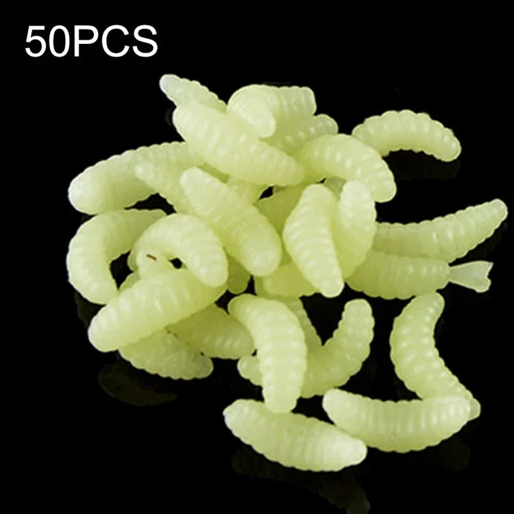 Bộ 50 con mồi giả giun bánh mì mô phỏng 20mm HENGJIA SO106, mồi mềm hình lưỡi liềm cho cá cưỡi ngựa