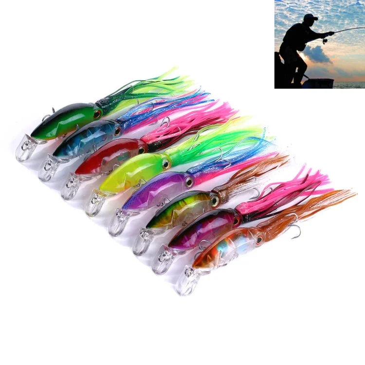 Bộ 8 mồi câu cá cứng hình bạch tuộc lớn HENGJIA JIZ002 10cm/16.6g, mồi câu xa, phù hợp câu biển và nước ngọt, đóng túi, 8 chiếc