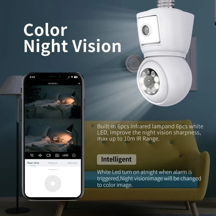 ESCAM QF202 E27 2x2MP Dual Lens Motion Detection Waterproof WiFi IP Two Way Audio Night Vision Camera - Trustpick
