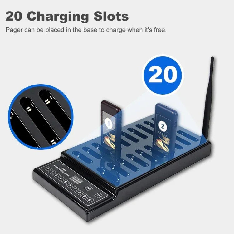 QC100 999 Channel Restaurant Wireless Paging Queuing Calling System with 20 Call Coaster Pagers, US Plug - Trustpick