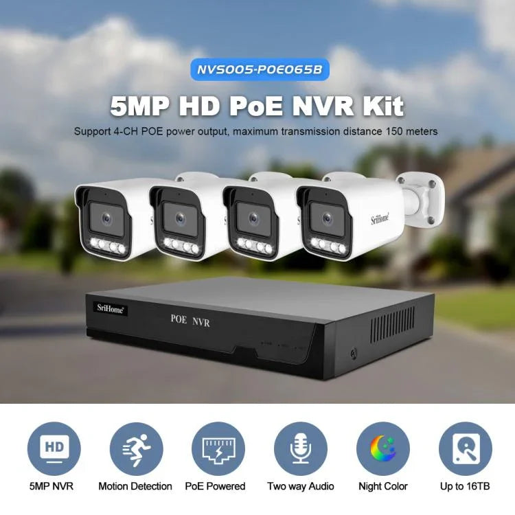 SriHome NVS005 - POE065 5MP HD 4 - CH POE Camera Network Video Recorder Kit - Trustpick