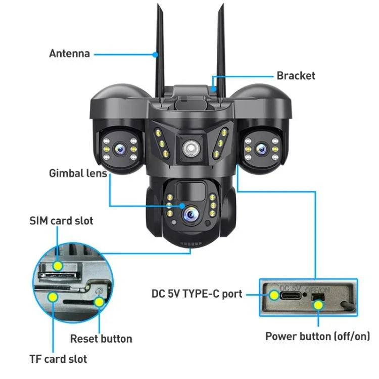 VTS29 6MP Multi - lens Panoramic Solar Surveillance PTZ Dome Camera - Trustpick